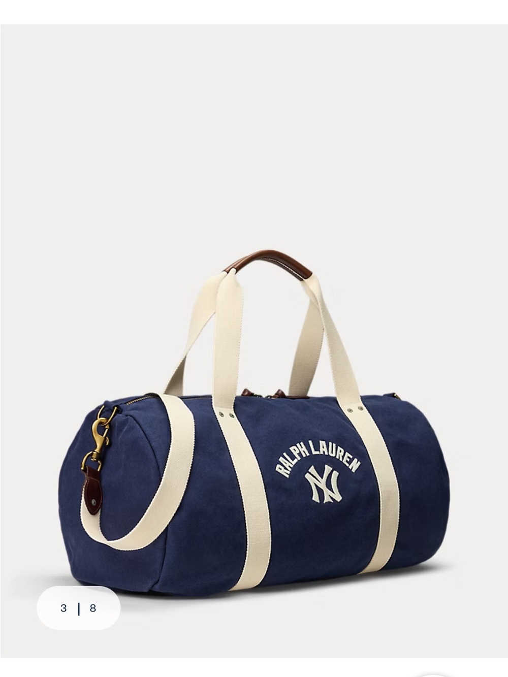 Ralph Lauren Navy Duffel Bag with Cream Straps